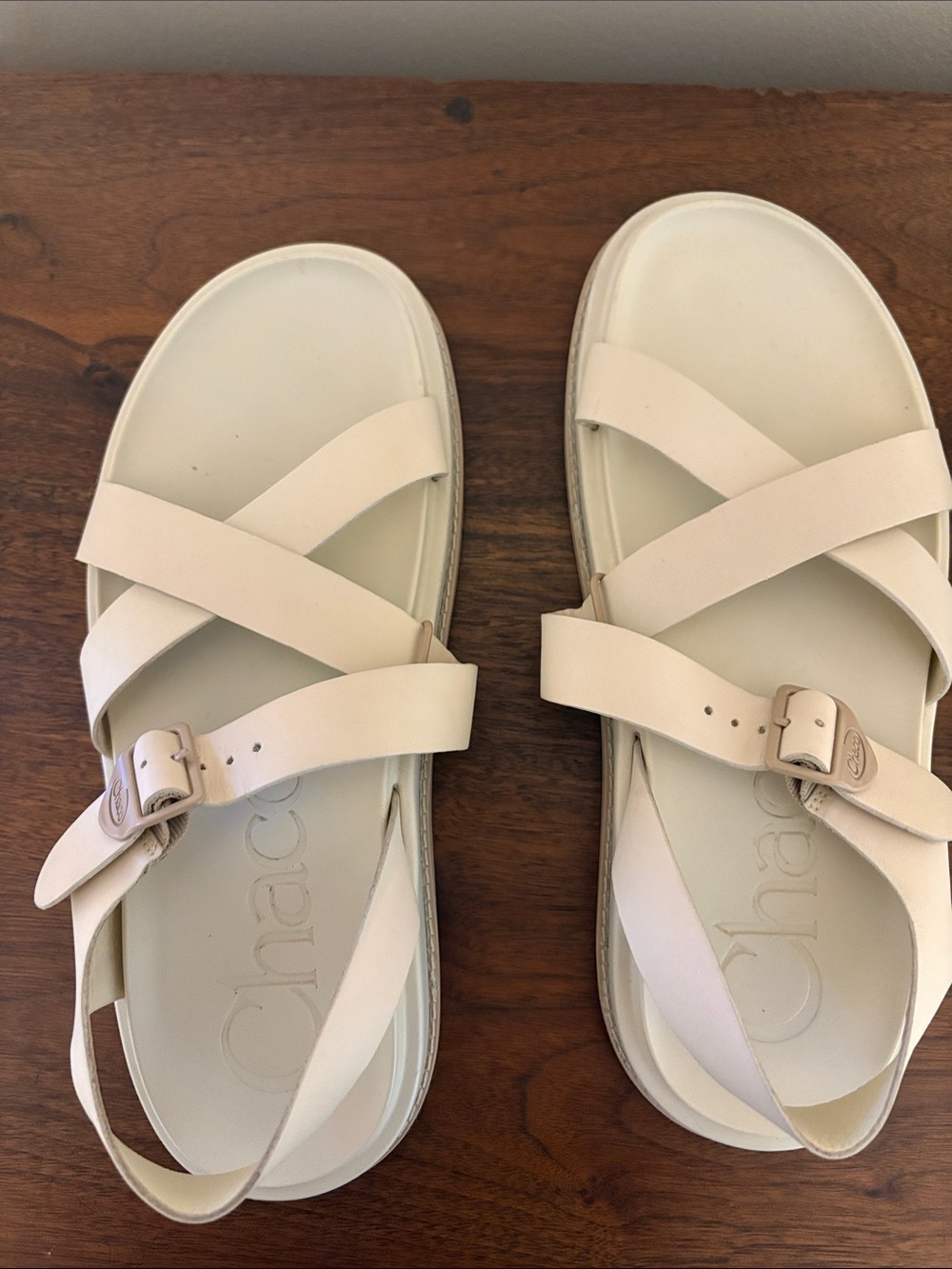 Chaco Women's Cream Cross-Strap Buckle Sandals